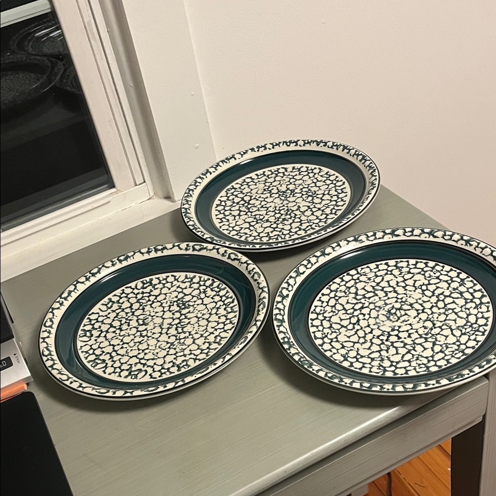 Country Crock 3 Green Splattered Dessert Plates